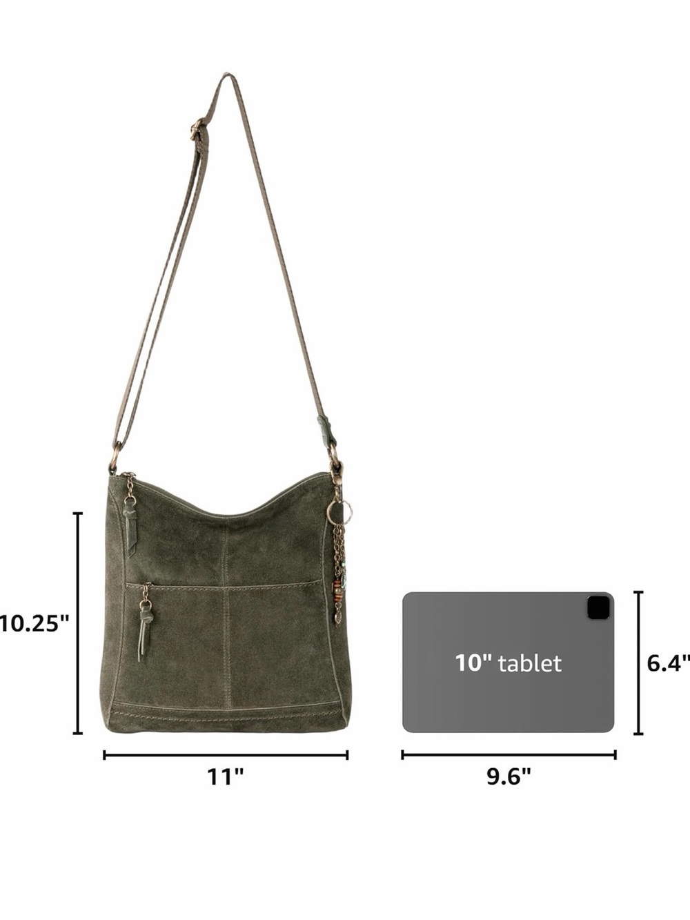 Suede Crossbody Shoulder Bag - Olive Green - Picture 3 of 13